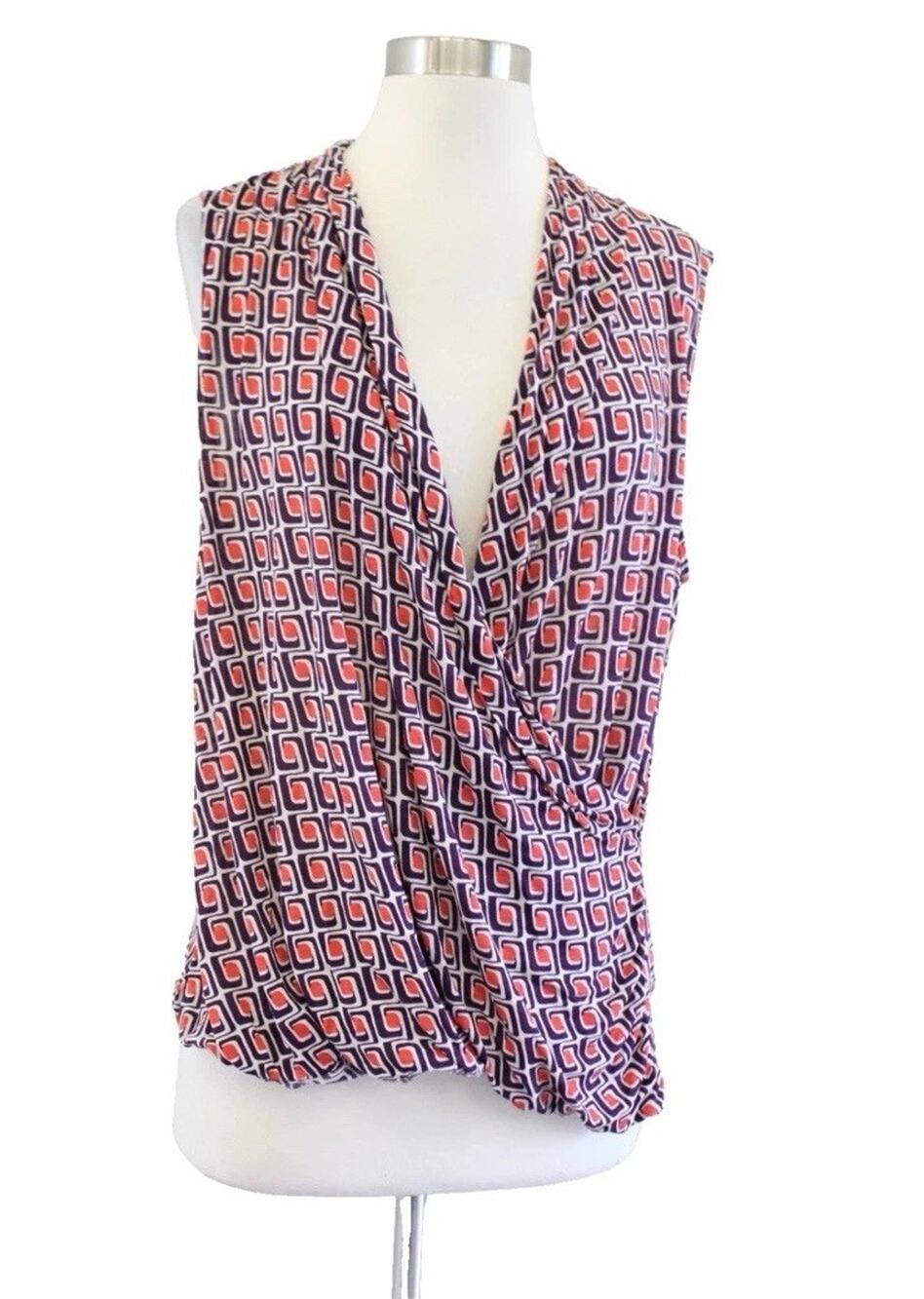 Boden Purple Orange Geometric Print Crossover Wrap Front Top Blouse US 6